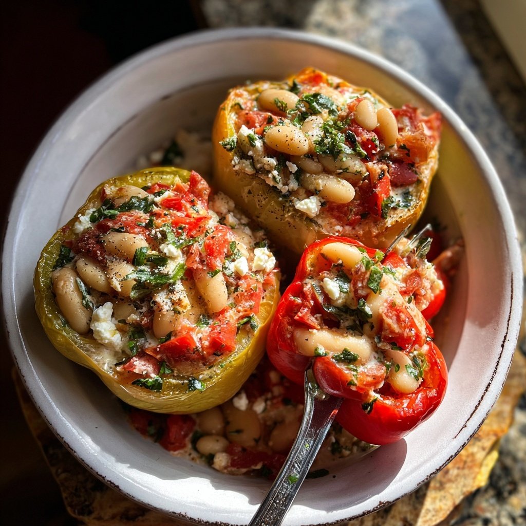 Mediterranean White Bean Stuffed Peppers